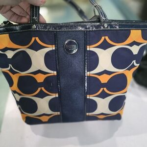 Coach Navy, Orange & Cream Signature Tote